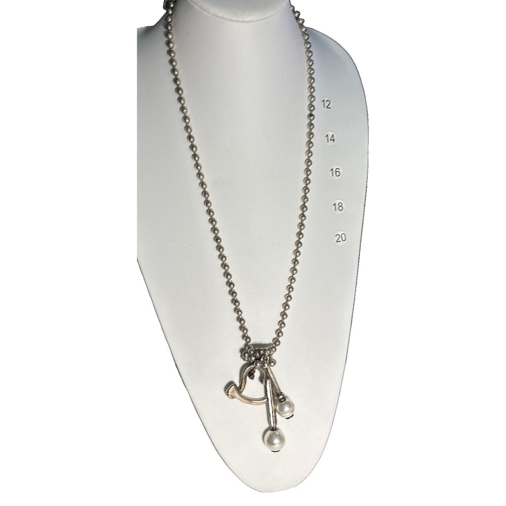 UNOde50 Long Silver Plated Ball Chain Necklace Heart Pearl Dangle Charms Spain